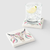 夢のキャッチャーが付いている牛スカル ストーンコースター (横)