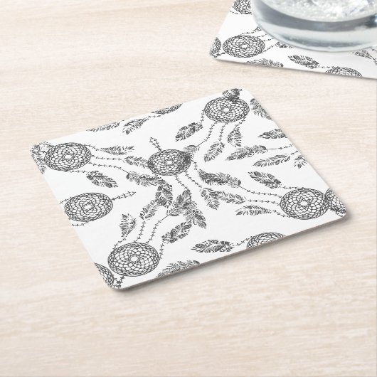 夢のキャッチャーのデザイン スクエアペーパーコースター (アングル)