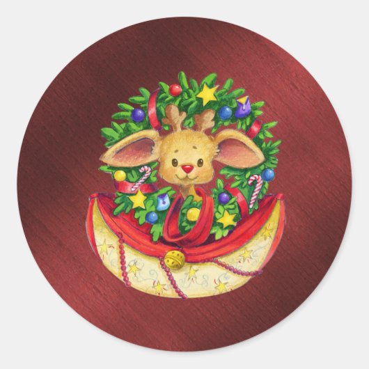 夢のシールが貼り付けられたクリスマスストッキング ラウンドシール (正面)