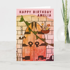 夢のドアのフェアリー テール 絵本の女の子の誕生日 カード