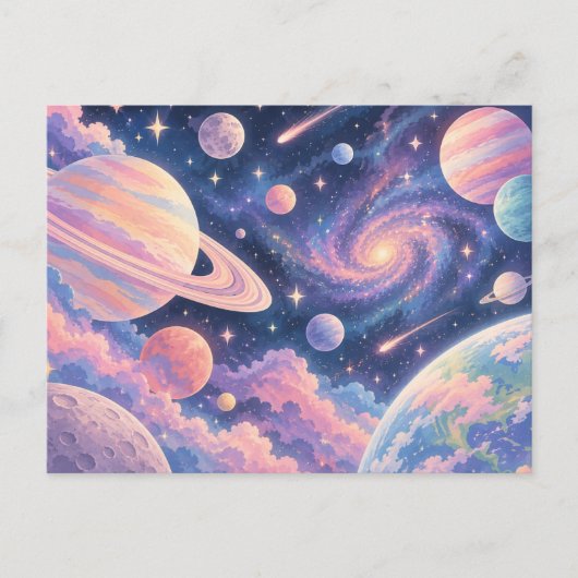 夢のパステル惑星と銀河 ポストカード (正面)