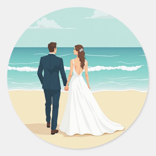 夢のビーチサイド新婚ステッカー ラウンドシール (正面)