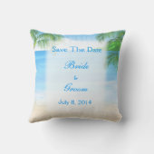 夢のビーチ結婚式日付を保存 クッション (裏面)