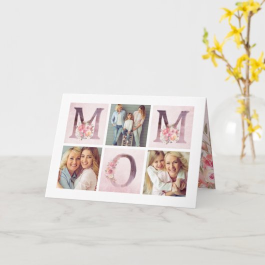 夢のピンクのフローラMOMフォトコラージュバレンタイン カード (黄色い花)