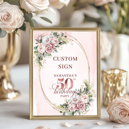 夢のピンクの花の50歳の誕生日 8x10 ポスター