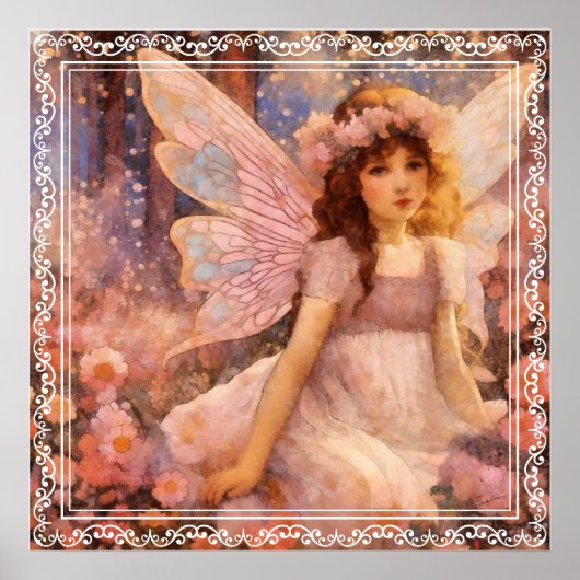 夢のピンクの花園に佇む妖精 ポスター (正面)
