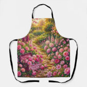 夢のピンクの花園の小径の絵 エプロン (正面)