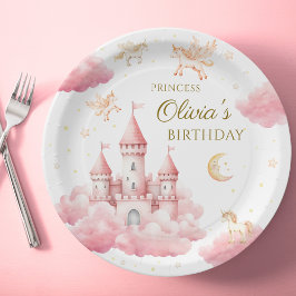 夢のピンクプリンセス城 誕生日パーティー ペーパープレート