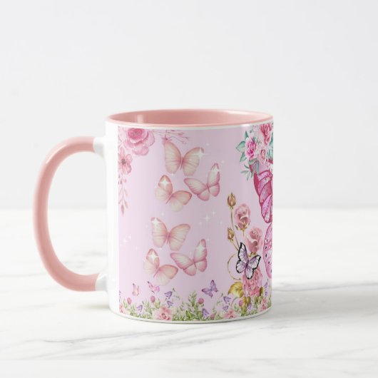 夢のピンク蝶々マグカップ - 花柄美意識コーヒー マグカップ (左)