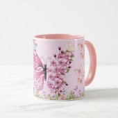 夢のピンク蝶々マグカップ - 花柄美意識コーヒー マグカップ (正面右)