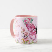 夢のピンク蝶々マグカップ - 花柄美意識コーヒー マグカップ (正面左)