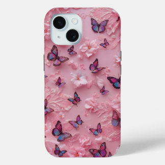 夢のピンク蝶柄iPhoneケース iPhone 15ケース