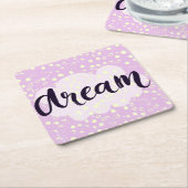 夢のピンク スクエアペーパーコースター (アングル)