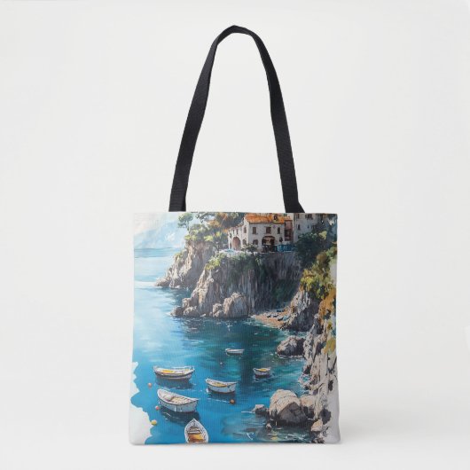夢のマルファ海岸:水彩画デザイン トートバッグ (正面)