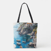夢のマルファ海岸:水彩画デザイン トートバッグ (裏面)