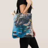夢のマルファ海岸:水彩画デザイン トートバッグ (クローズアップ)