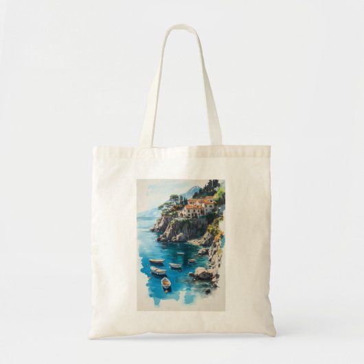 夢のマルファ海岸:水彩画デザイン トートバッグ (正面)