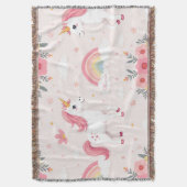 夢のユニコーン，虹，花，かわいい スローブランケット (正面縦)