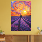 夢のラベンダーエクスプレス-空想的な夕日の列車の絵 キャンバスプリント (インサイチュ (リビング))