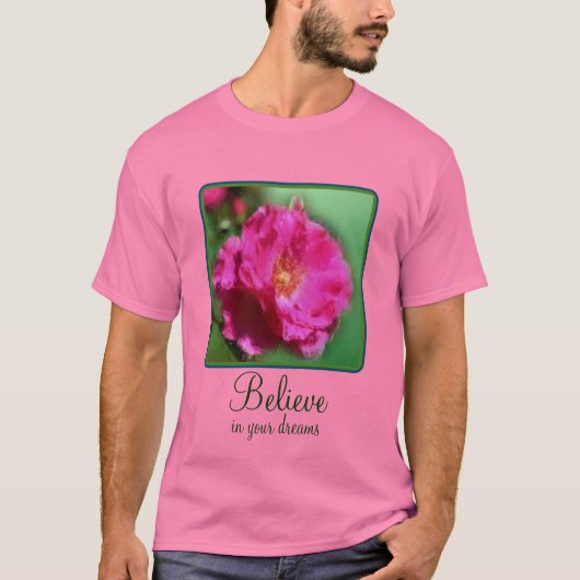 夢の中信じでピンクのロ感動的ー Tシャツ (正面)