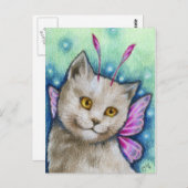 夢の中 – 可愛いロシアのブルーキャットフェアリー・アート ポストカード (正面/裏面)
