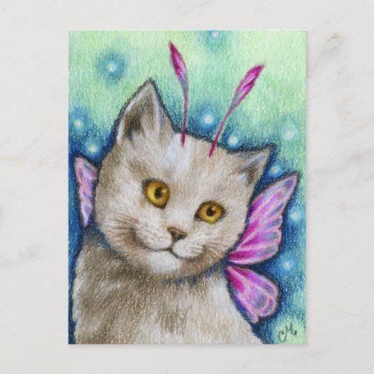 夢の中 – 可愛いロシアのブルーキャットフェアリー・アート ポストカード (正面)