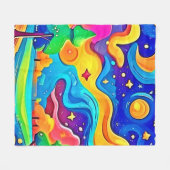 夢の夜：星空の風景 フリースブランケット (正面(横))