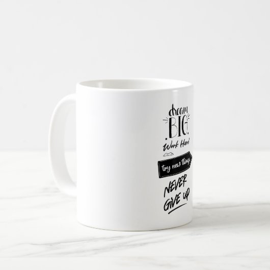 夢の大きな仕事懸命は新しい事を試与えする コーヒーマグカップ (正面左)