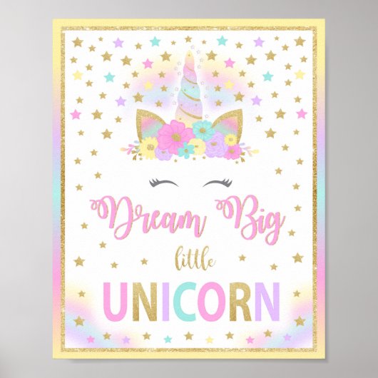 夢の大きな小さなユニコーンのサイン、誕生日パーティーのサイン ポスター (正面)