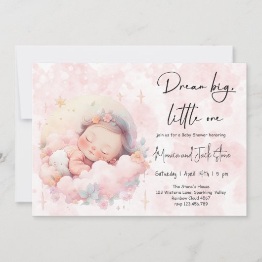 夢の大きな小さな1つ、赤ちゃんシャワー 招待状 (正面)