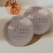 夢の天国送信スカイをテーマにしたベージュベイビーシャワー ペーパープレート