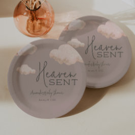 夢の天国送信スカイをテーマにしたベージュベイビーシャワー ペーパープレート