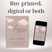 夢の天国送信スカイをテーマにしたベージュベイビーシャワー 招待状