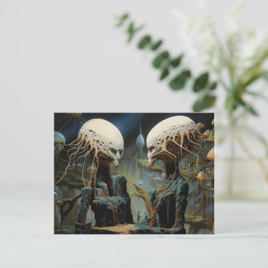 夢の失った世界のエイリアン風景の宇宙飛行士 ポストカード (スタンド正面)