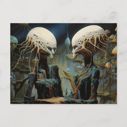 夢の失った世界のエイリアン風景の宇宙飛行士 ポストカード (正面)