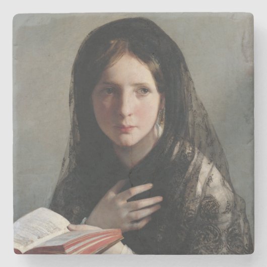 夢の失った中の読若い女性 ストーンコースター (正面)