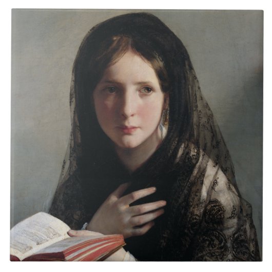 夢の失った中の読若い女性 タイル (正面)