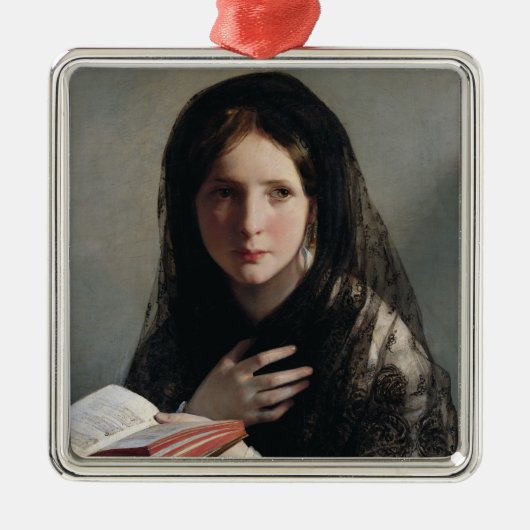 夢の失った中の読若い女性 メタルオーナメント (正面)