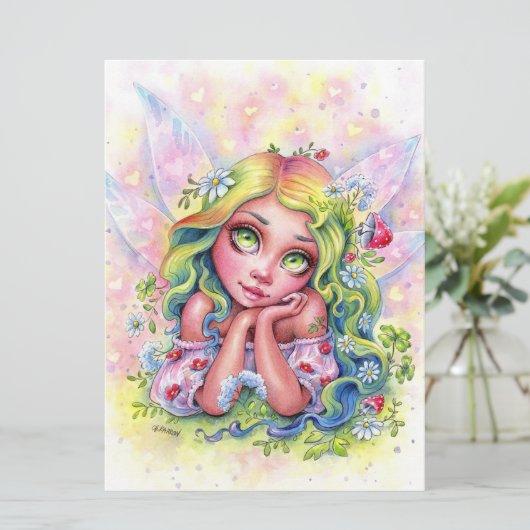 夢の妖精かわいい妖精の女の子ファンタジーフラワーアートカード (スタンド正面)