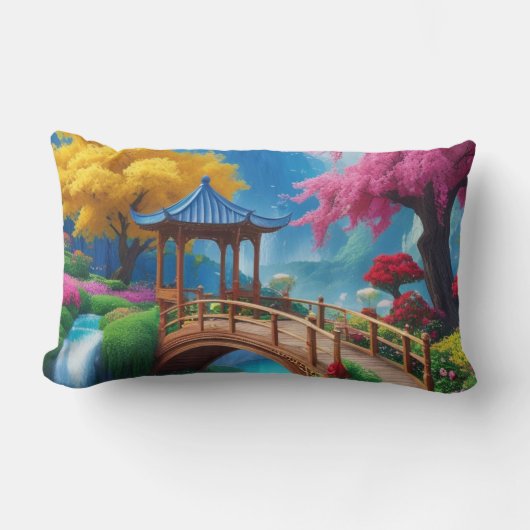 "夢の川 – ファンタジーターコイズ川 ランバークッション (正面)