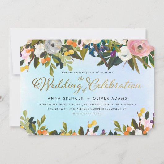 夢の庭の花柄の結婚式招待状 招待状 (正面)