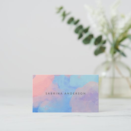 夢の抽象芸術の水彩雲（青とピンク） 名刺 (スタンド正面)