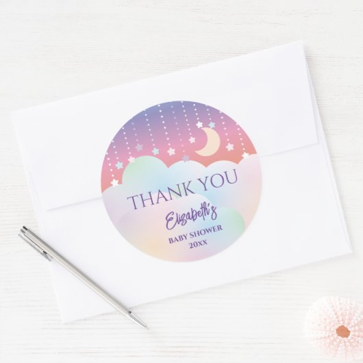 夢の月と星の赤ちゃんシャワーありがとう ラウンドシール (封筒)
