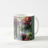 夢の水彩中庭マグカップ: 花の芸術ギフト コーヒーマグカップ (正面右)