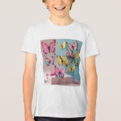夢の水彩蝶々Tシャツ 子供用 トライブレンドＴシャツ (正面)