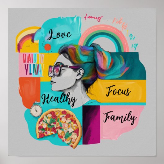 夢の生活を創る：グレーのビジョンボード ポスター (正面)