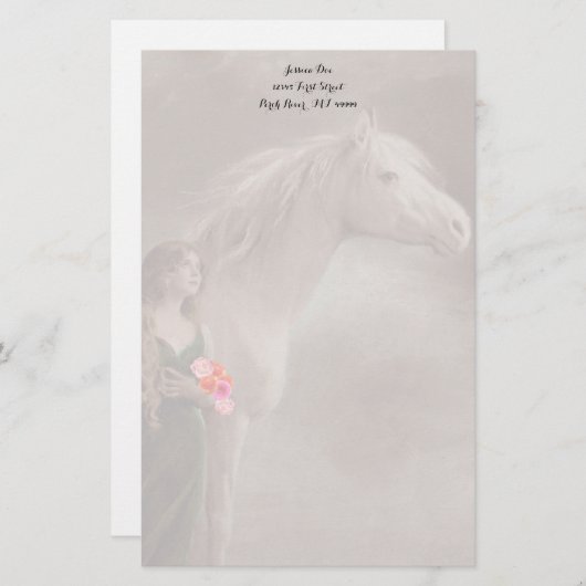 夢の白い種馬の馬の文房具のノート紙 便箋 (正面/裏面)