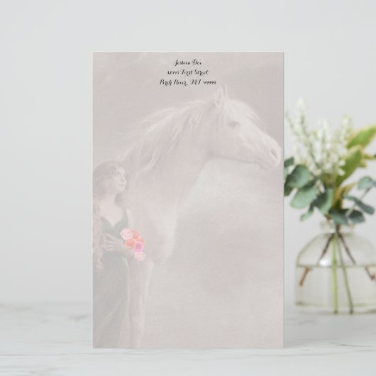 夢の白い種馬の馬の文房具のノート紙 便箋 (スタンド正面)