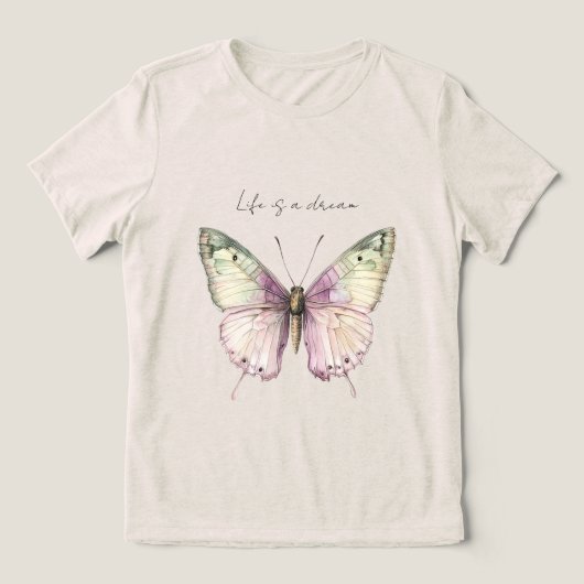 夢の紫と緑の蝶 トライブレンドTシャツ (デザイン正面)
