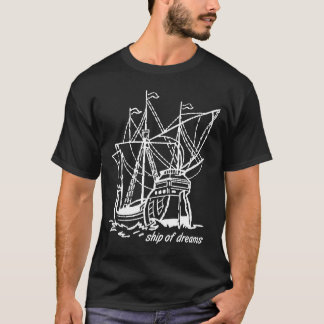 夢の船 壮麗なガレオン 白の線画 Tシャツ